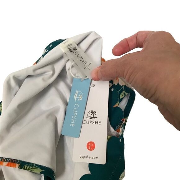 Cupshe teal floral scallop halter bikini set L - Picture 6 of 7